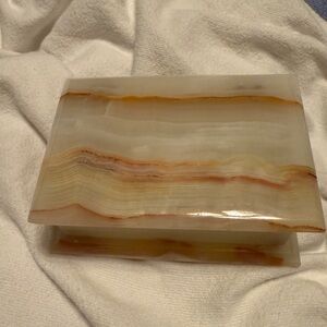 Onyx Box Hinged VTG Jewelry Storage Stone Trinket Box Colorful Veins